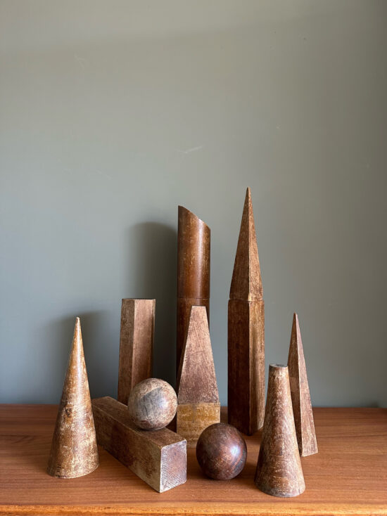 Set of vintage wooden geometric shapes